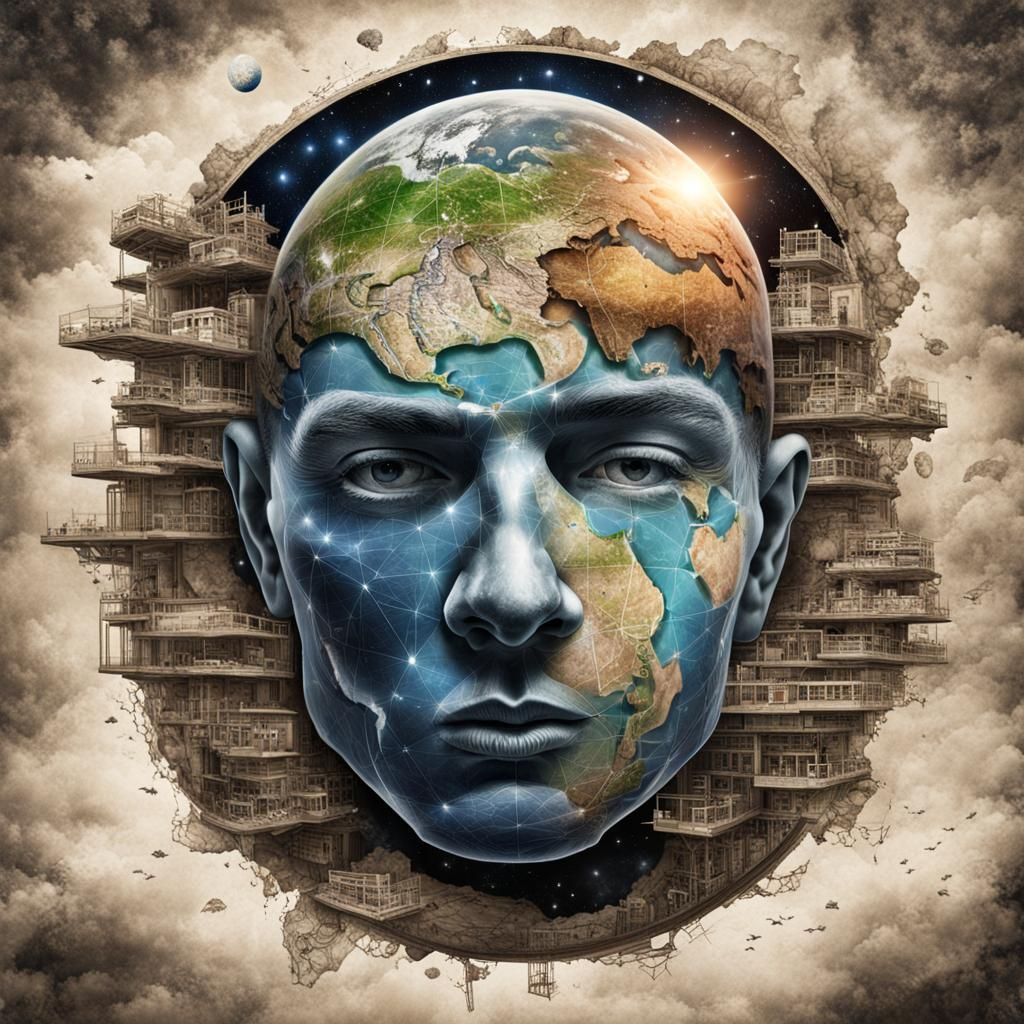 Earth Mind: Cosmic Cutaway in Mixed Media