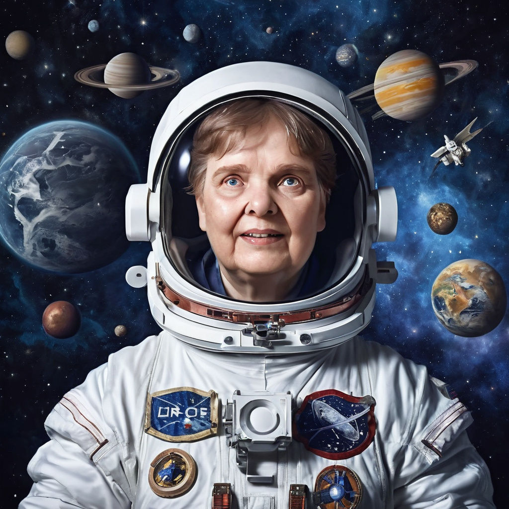 Astronaut Gazing at Cosmic Sky with Stars and Planets