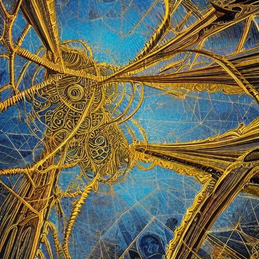 Surreal Figure in Web, Escher and Dali Style