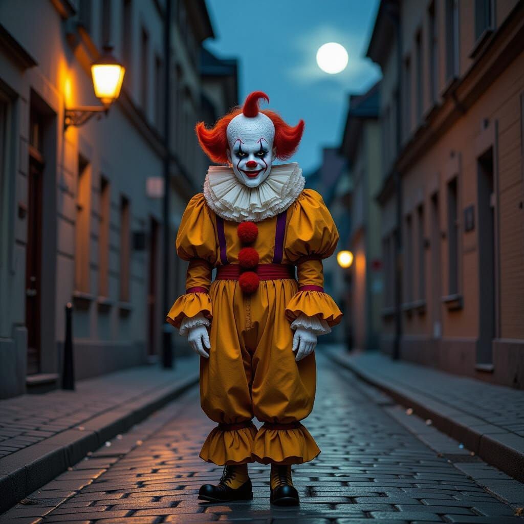 Creepy Clown in Dark Alleyway