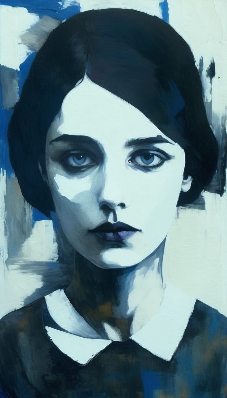 Gothgirl Portrait in High Contrast Impasto Style