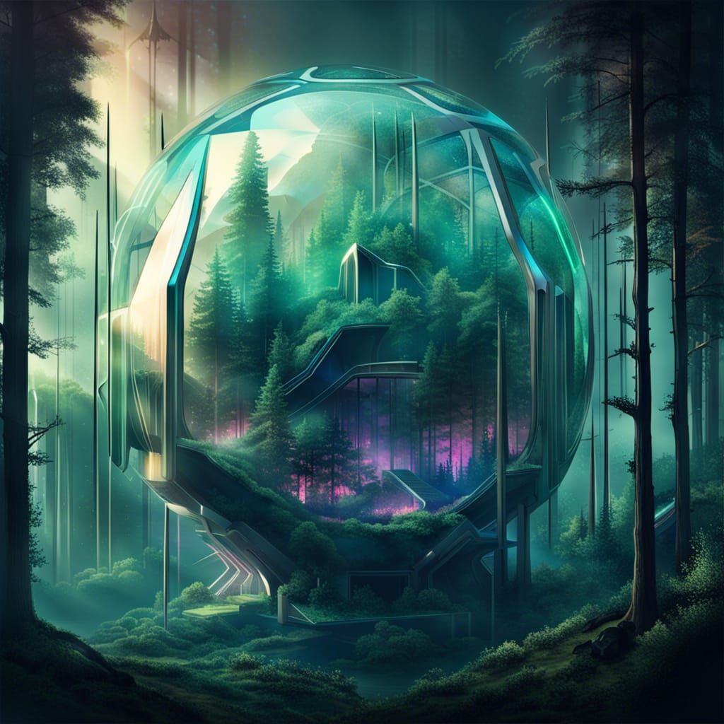 Futuristic Civilization Merged with Forest in Glass Terrariu...