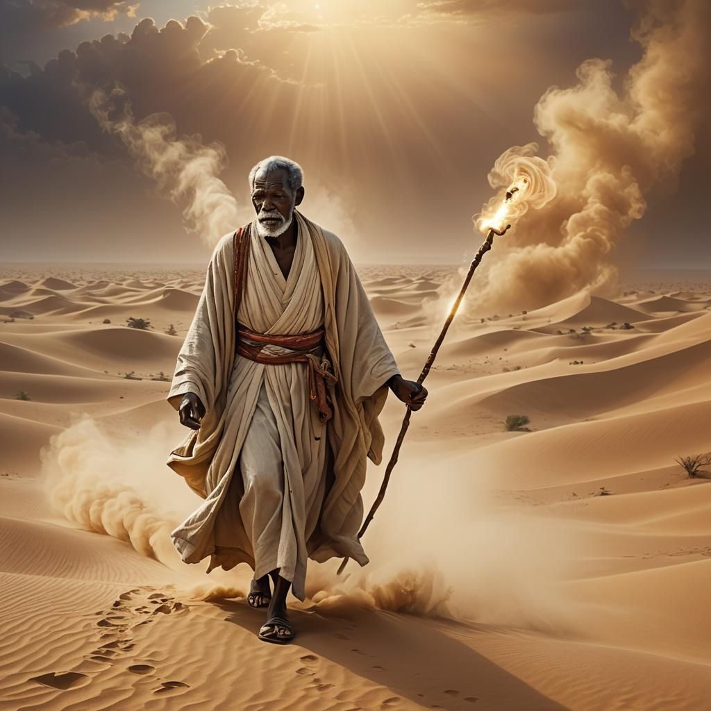 African Man in Sahara Sandstorm: Ethereal Digital Art