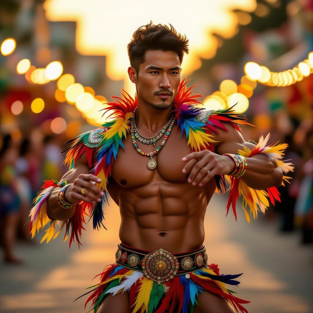 Energetic Samba Dancer in Golden Hour Light