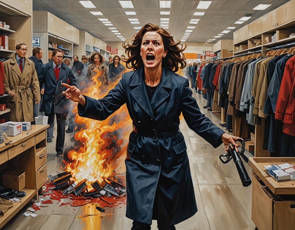Woman Fired: A Dramatic Oil Painting