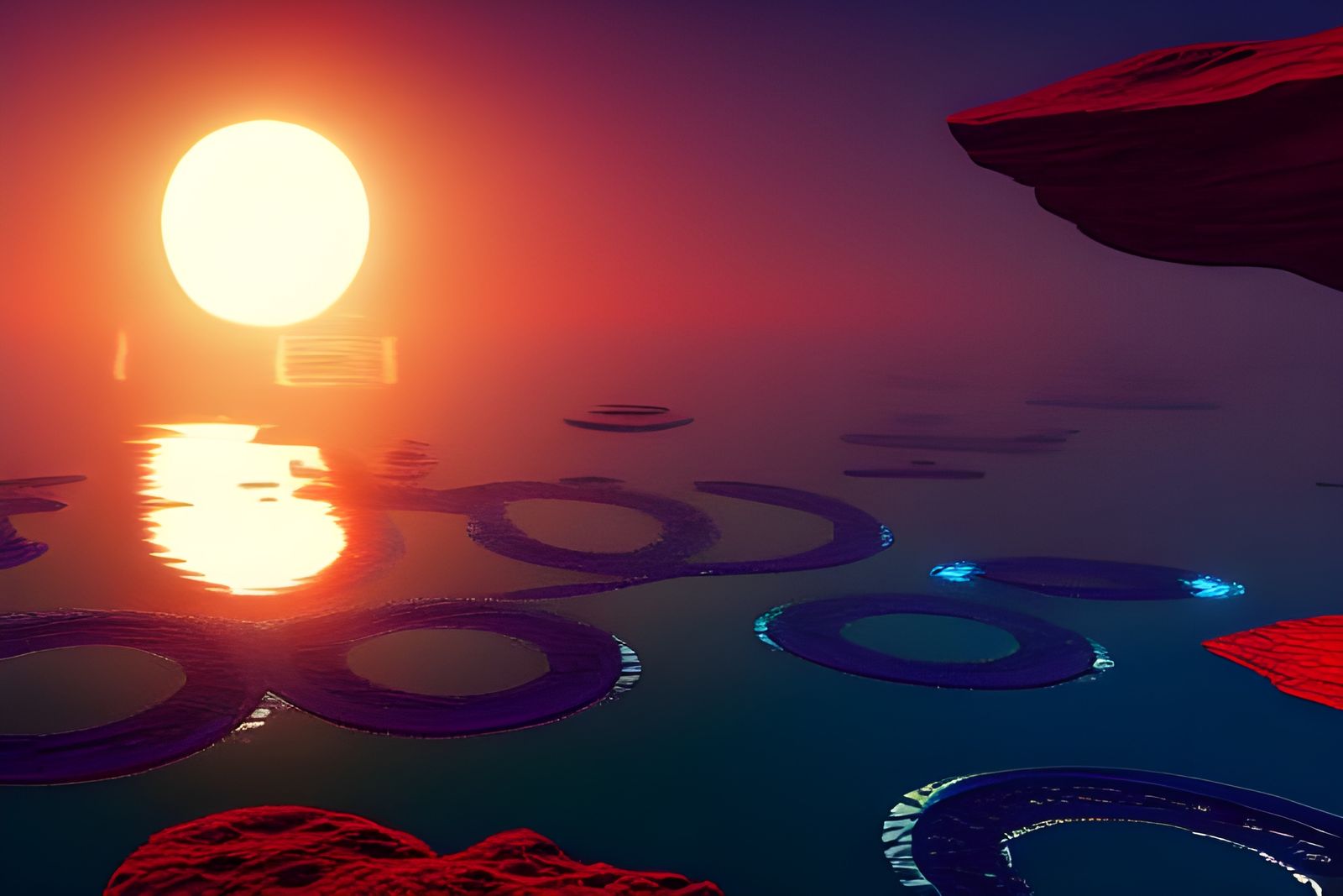 Dark Fantasy Crystal City Floating Over Ocean