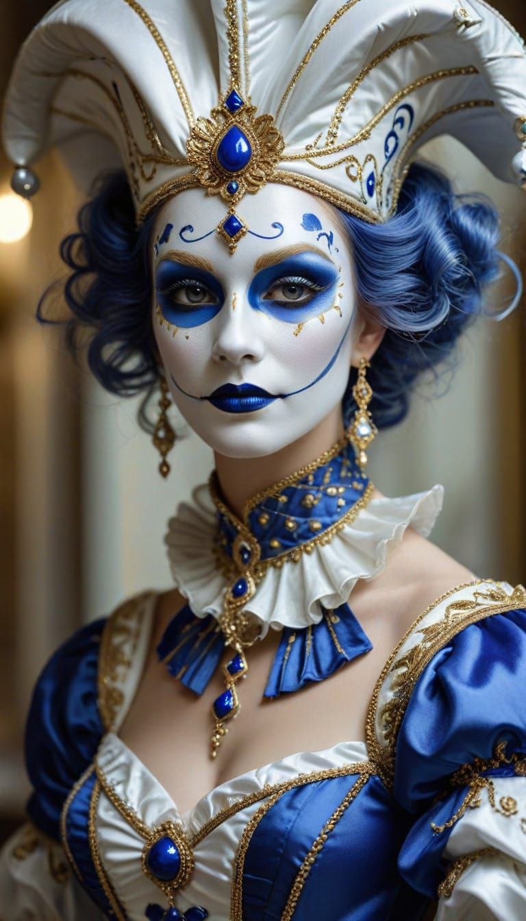 Ethereal Lady of Carnivale in Resplendent Blue and Gold