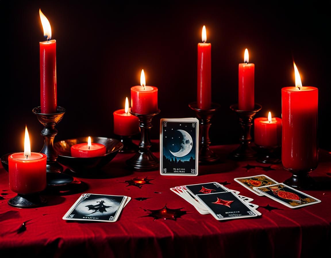 Mystical Tarot Cards by Candlelight in Oil Painting Style