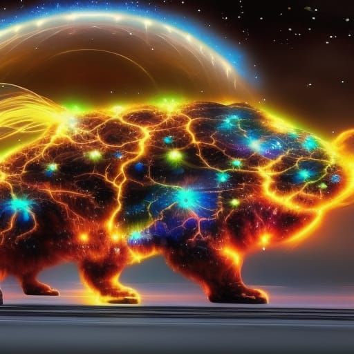 Electric Bear in Thunderstorm: Detailed Digital Art