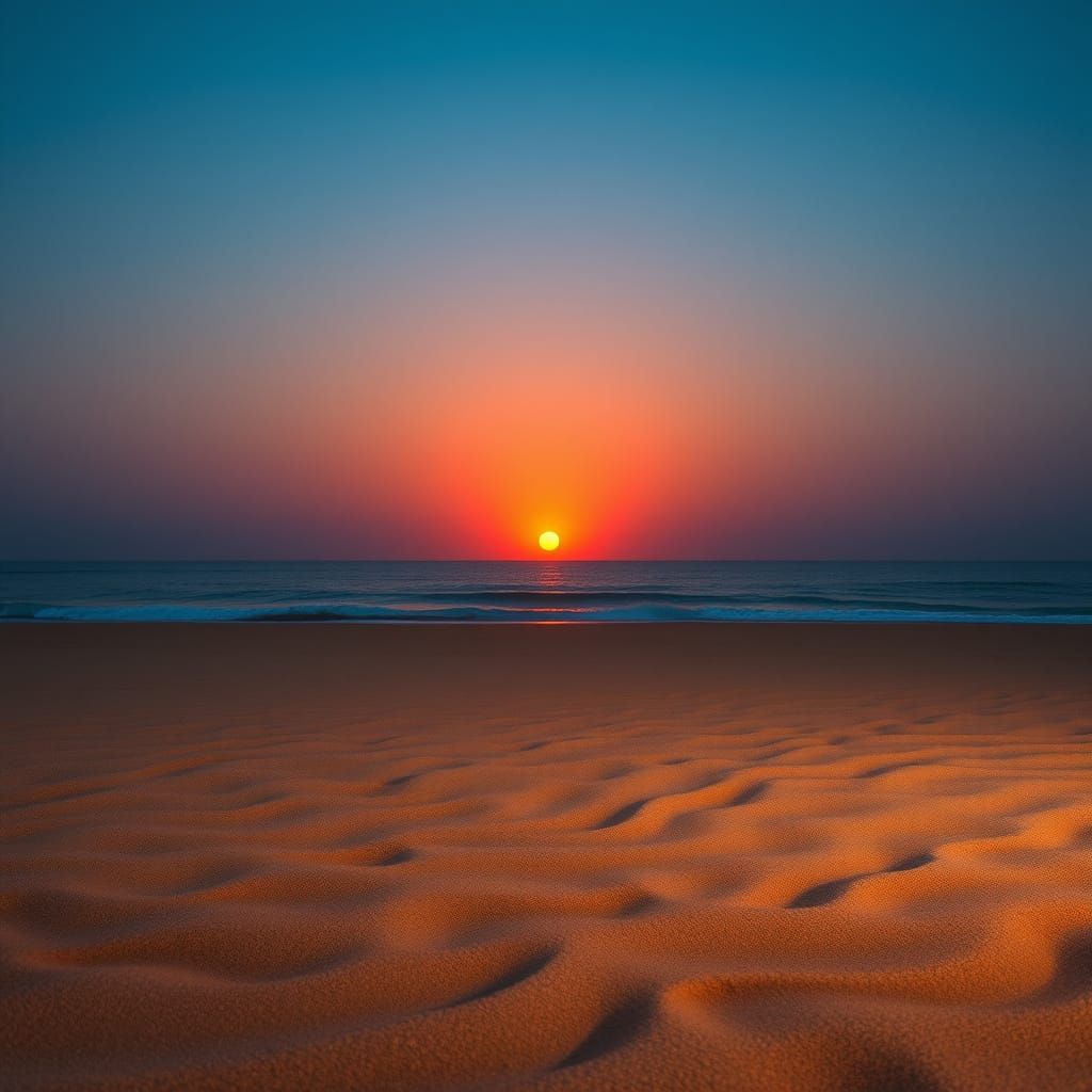 Serene Beachscape at Dusk, Warm Beige Sand
