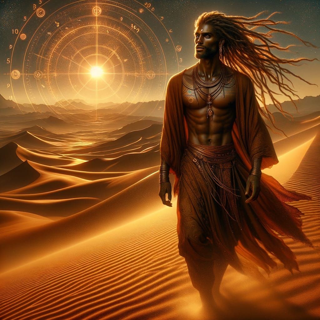 Divine Entity Walking Through Sacred Desert