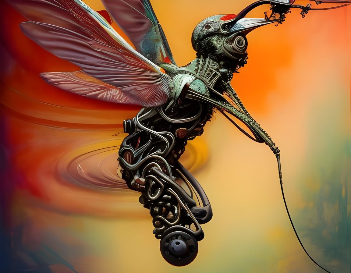 Biomechanical Hummingbird with Cybernetic Implants