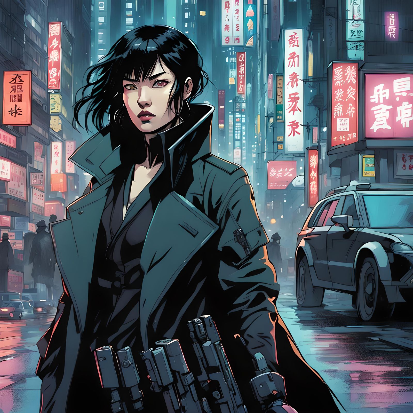 Cyberpunk Detective in Neo-Tokyo, Ghost in the Shell Style