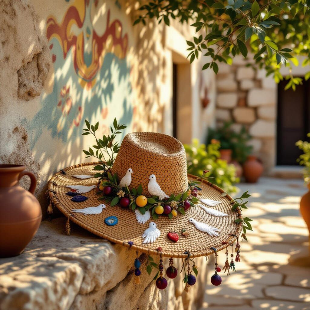 Olive Branch Ceremonial Hat with Folk Charms