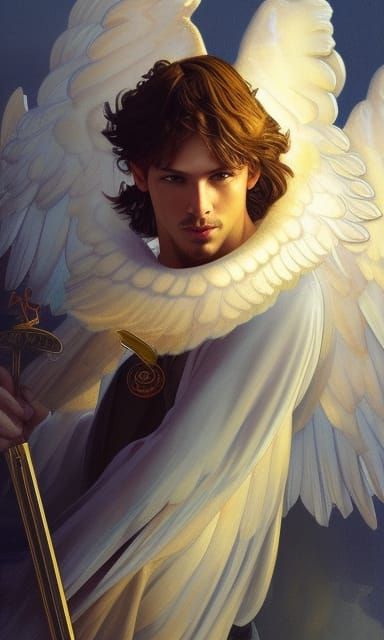 Guardian Angel Swordsman Portrait in Hyperdetailed Style