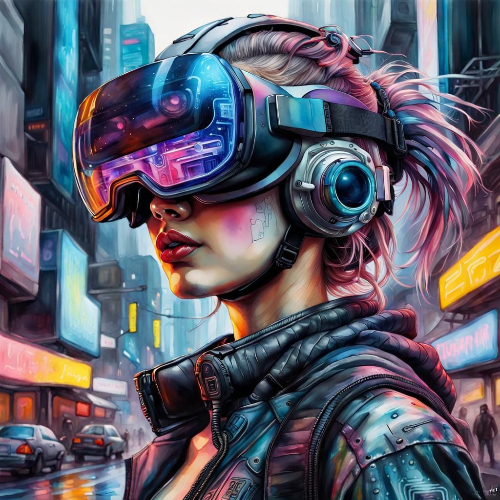 Cyberpunk Girl in Neon Cityscape