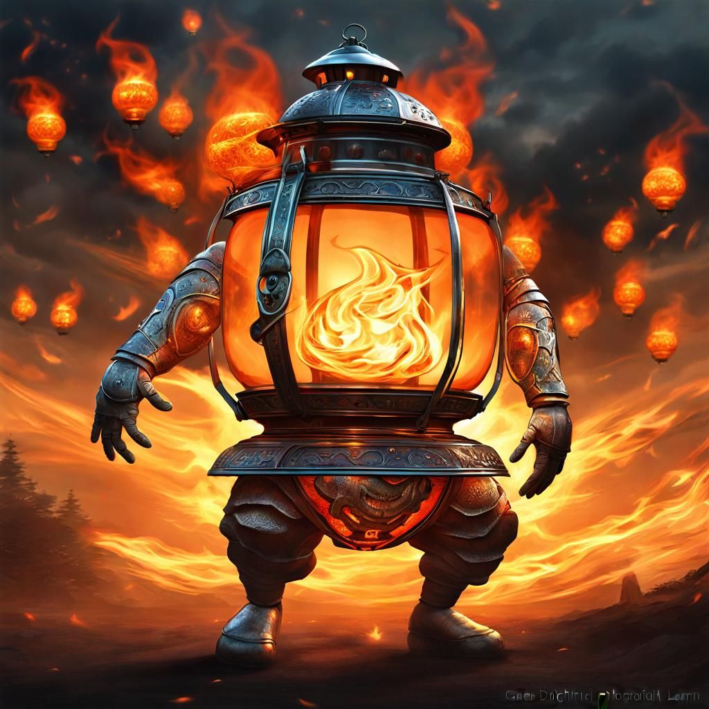 Surreal Lantern Humanoid with Fire Spirit Pilot