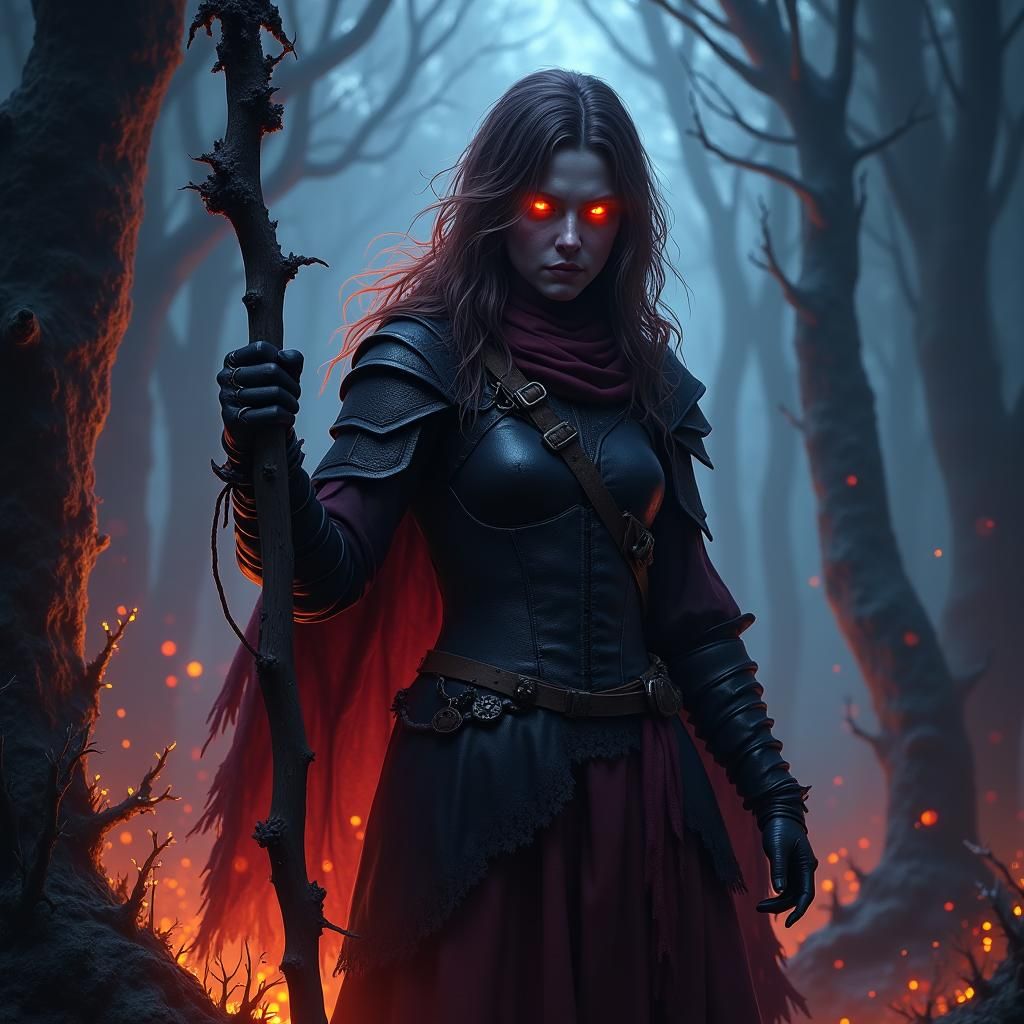 Chaotic Evil Ranger in Eerie Forest: Matte Painting