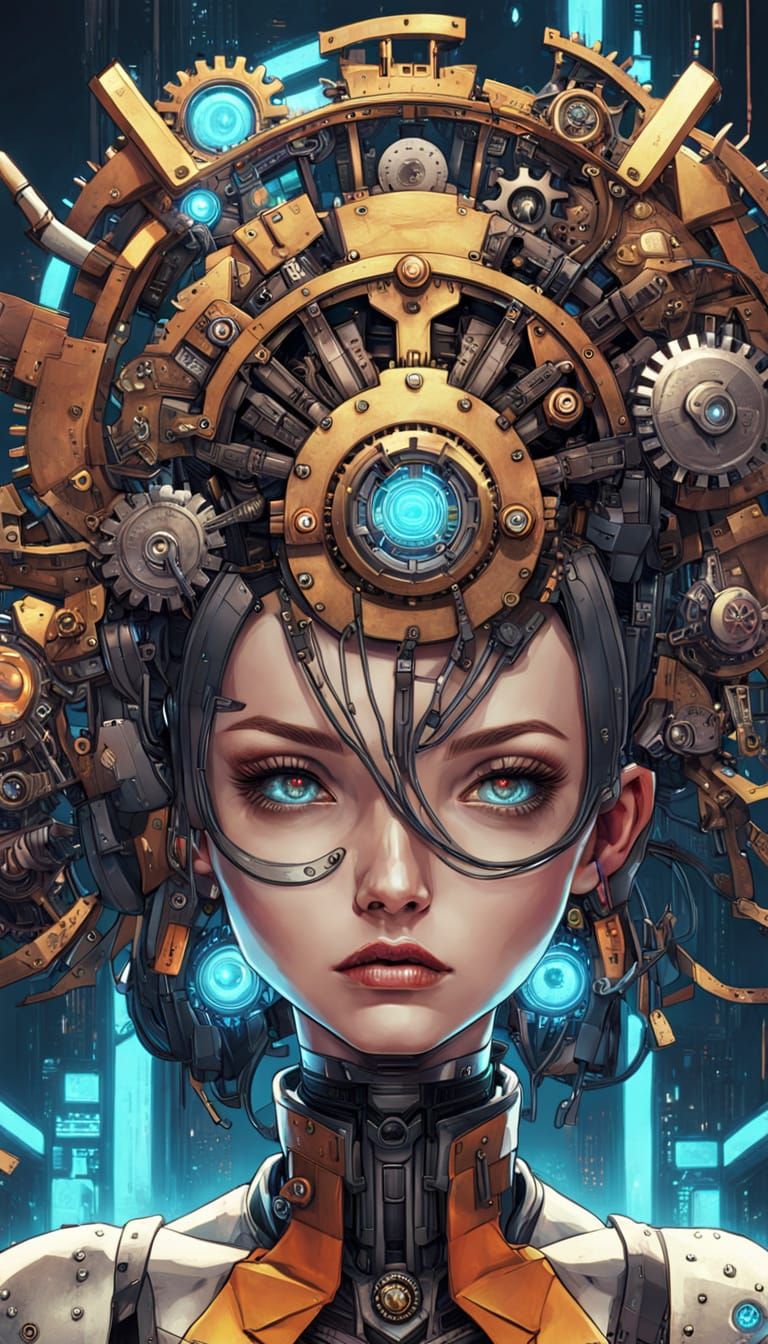 Surreal Steampunk Goddess with Clockwork Gears
