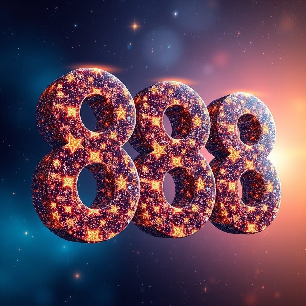 Majestic Cosmic Numeral 888 in Hyperrealistic Style