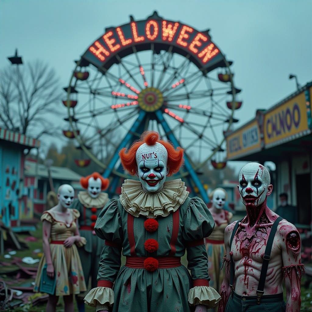 Abandoned 1920s Carnival Maze with Supernatural Horror