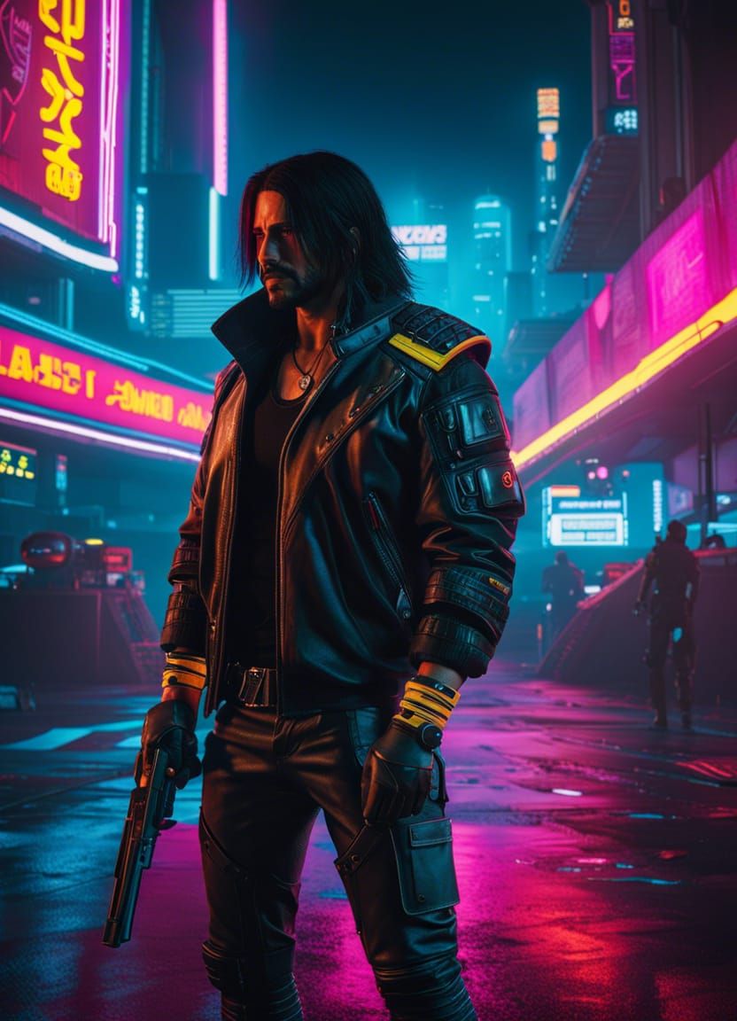 Johnny Silverhand Cyberpunk Portrait in Hyperrealistic Style