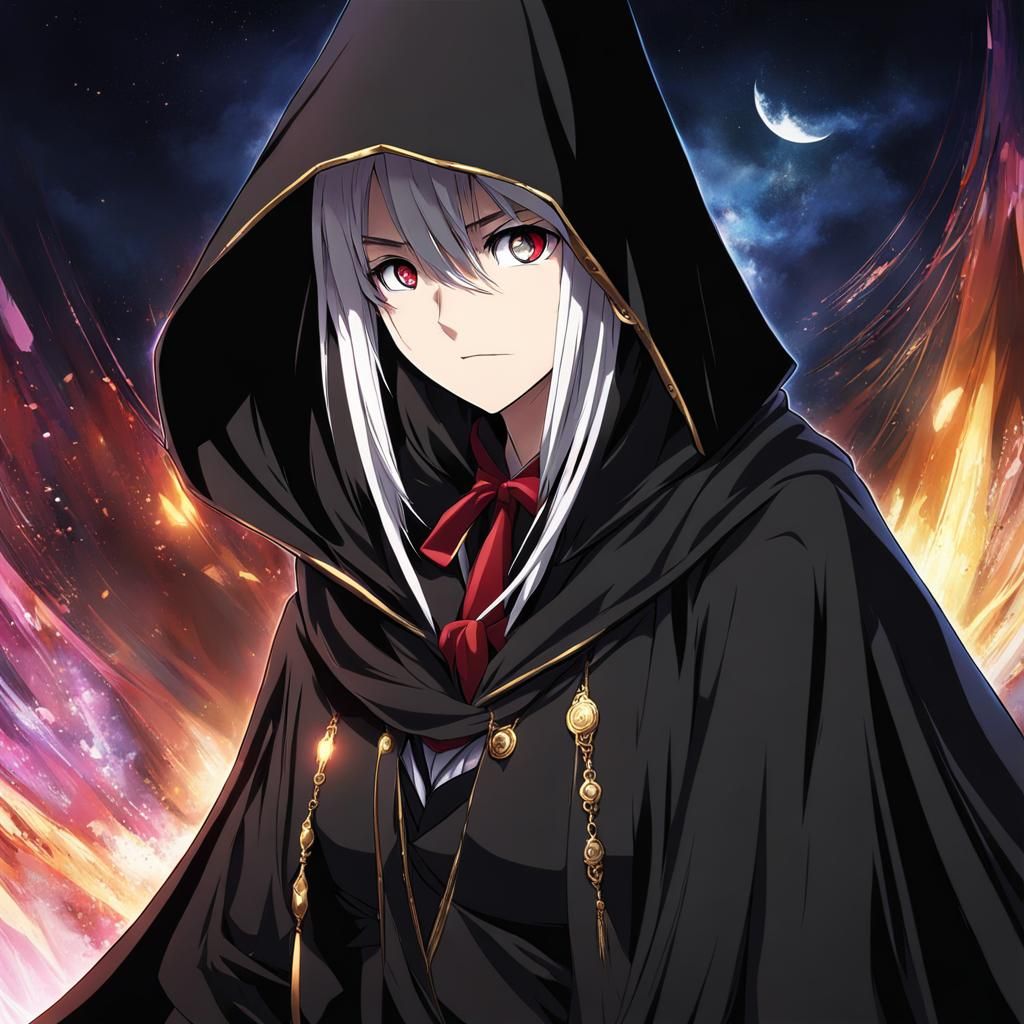 Anime Magician in Black Hood