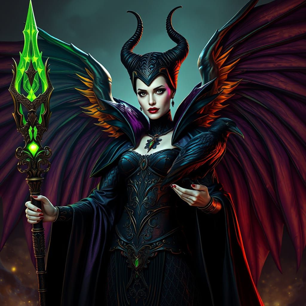 Maleficent in Dark Fantasy Style with Crow