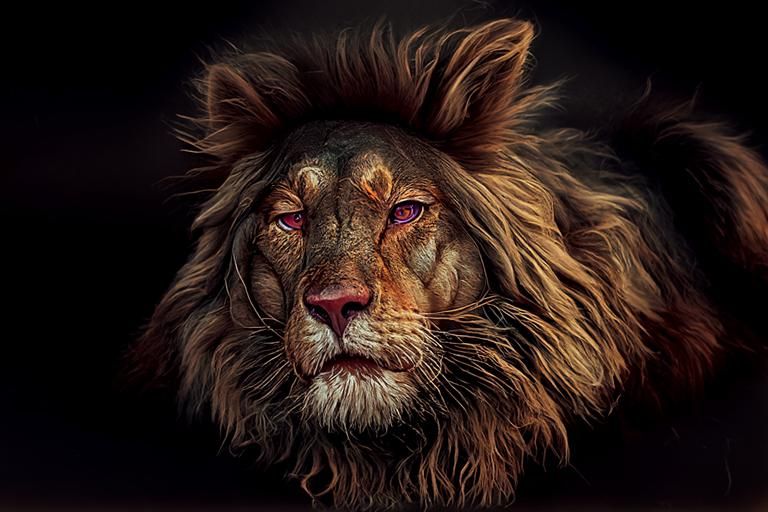 Hyperdetailed Lion Face in Kinetic Pointillism Style