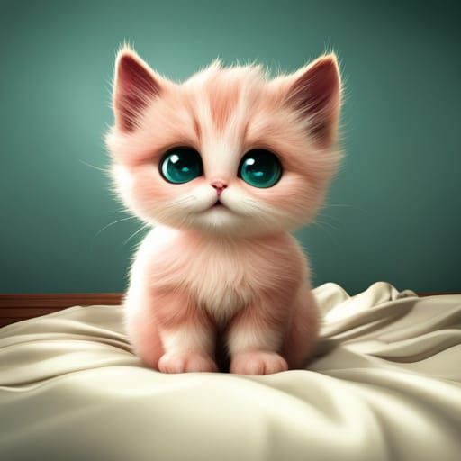 Cute Pink Kitten with Big Eyes in 3D