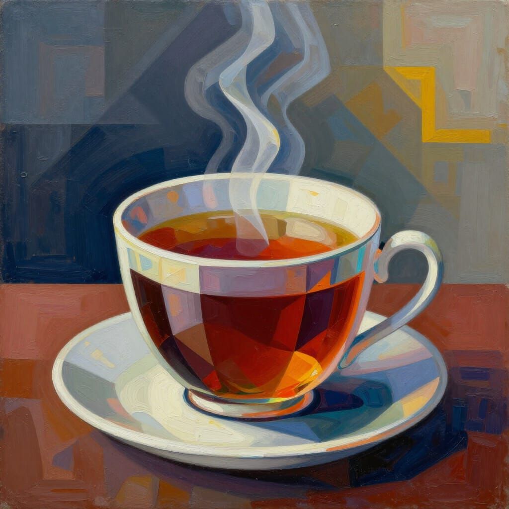 Vibrant Cubist Tea Cup in Neo-Cubist Style