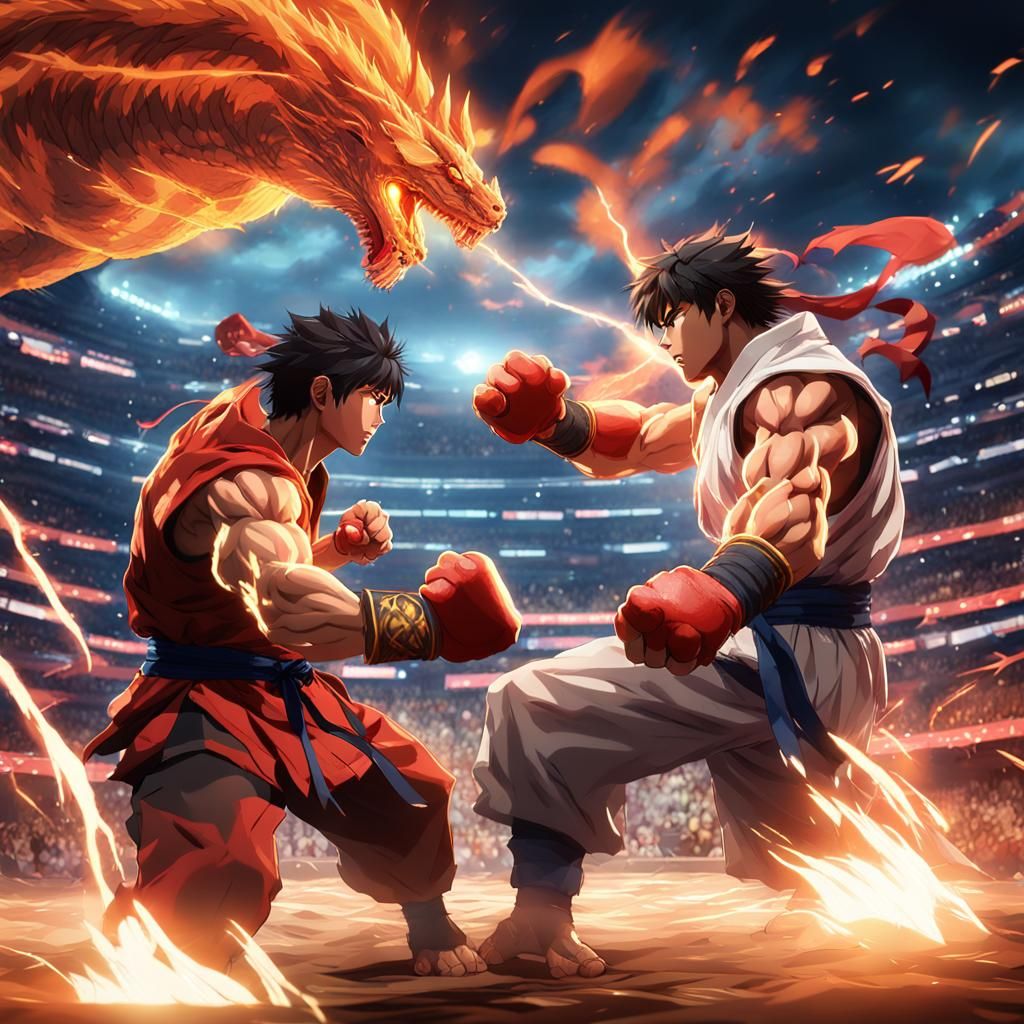 Ryu Battles Ken in Epic Anime Arena