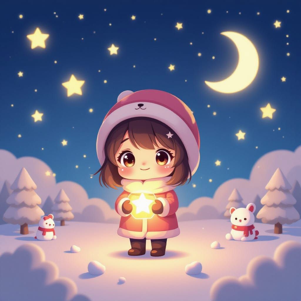Kawaii Starry Sky with Smiling Face in Pastel 3D