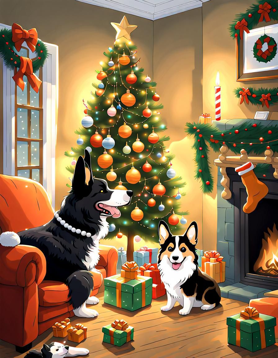 Festive Pets Exchanging Gifts on Christmas