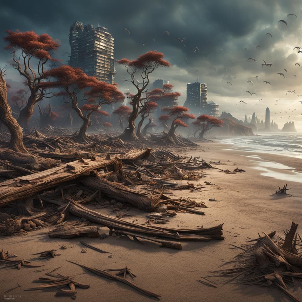 Tsunami Aftermath: Beach of Debris and Destruction