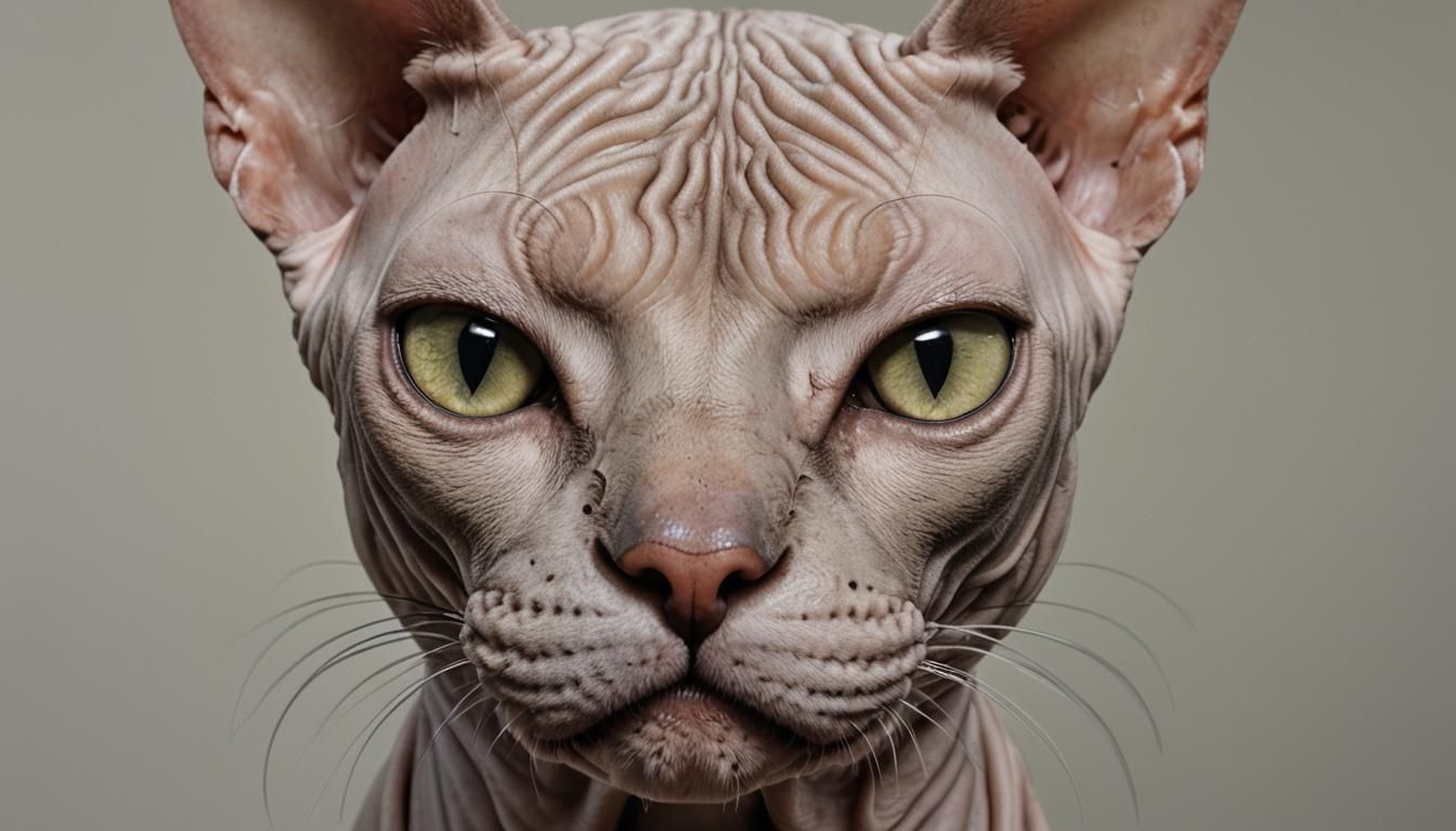 Hyperrealistic Sphynx Cat Portrait at Golden Hour
