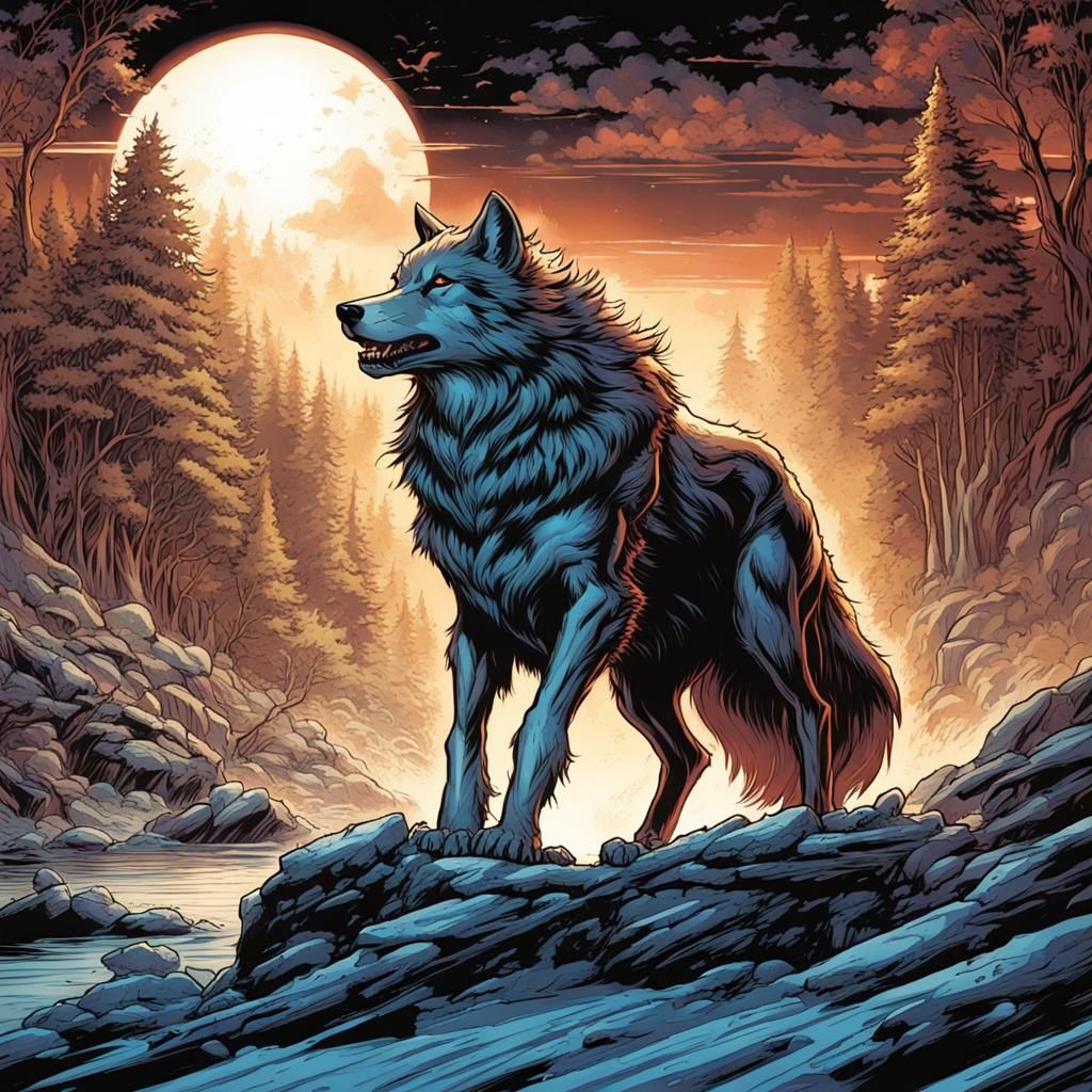 Magic Wolf Slayer in Comic Book Style