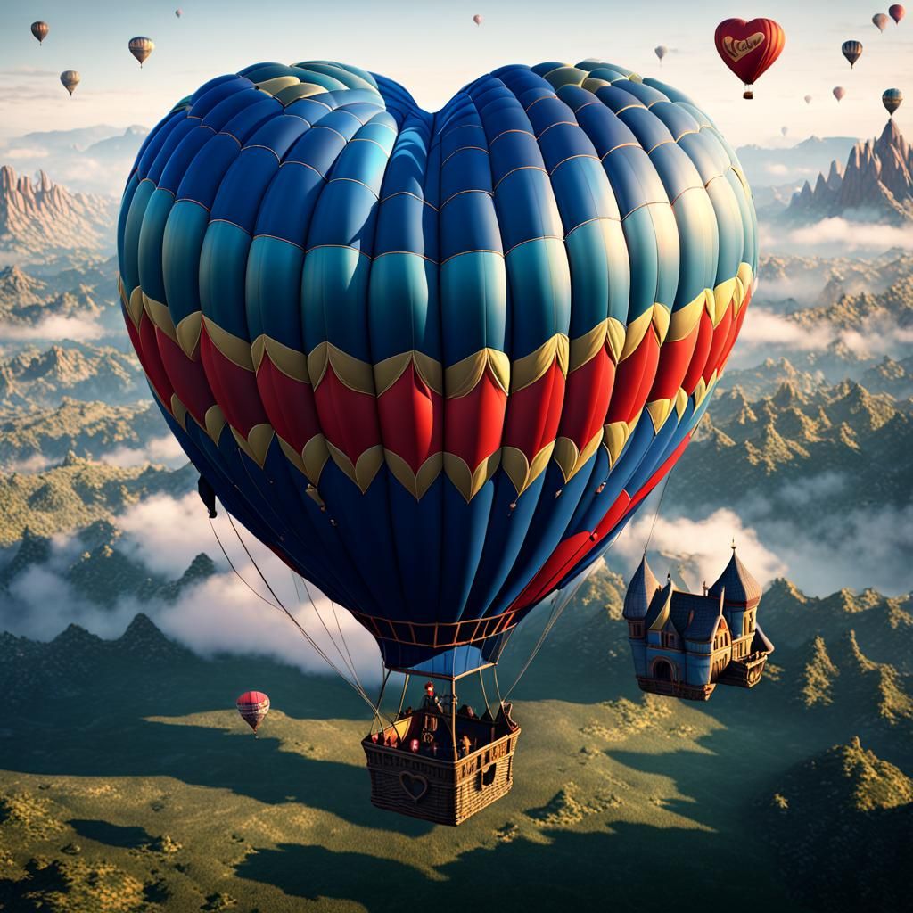 Heart-Shaped Hot Air Balloon in Detailed Matte Painting