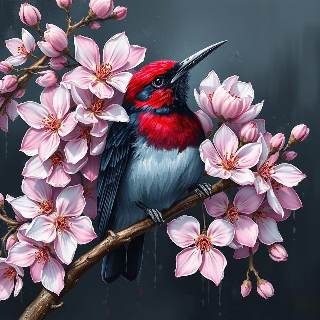 Mysterious Nighttime Sakura Scene in Dark Grey Hues