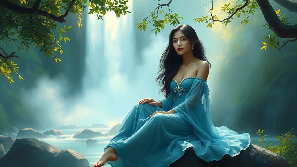 Serenity in a Lush Indonesian Waterfall Scene