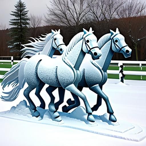Snow Sculpture of Running Horses