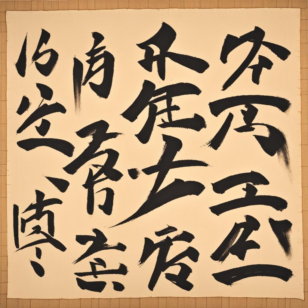 Elegant Ancient Japanese Calligraphy on Silk Scroll