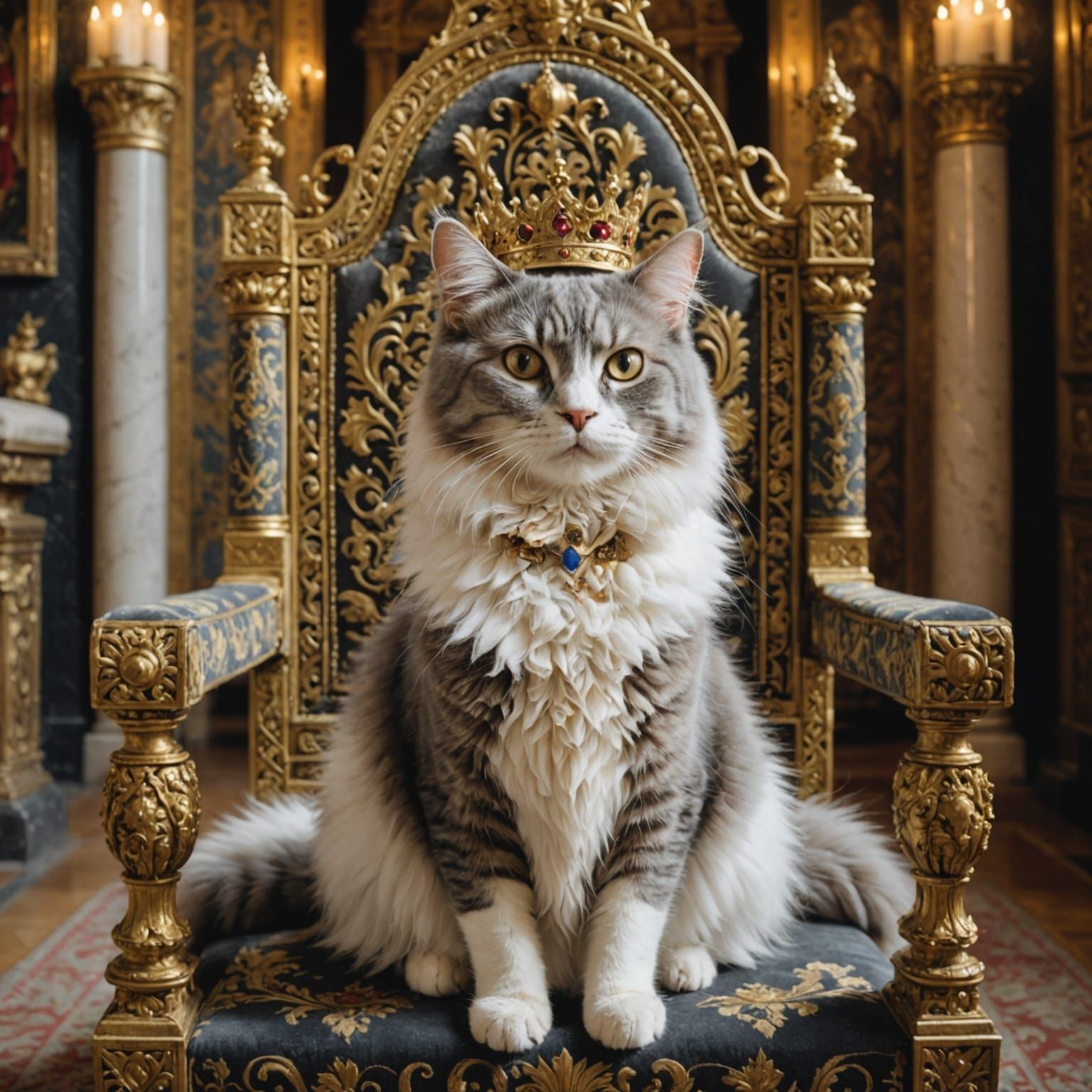 Regal Feline Monarch in Ornate Castle