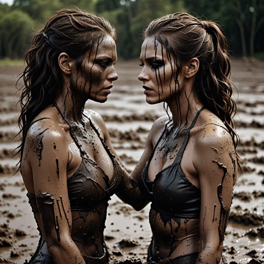 Fierce Mud Wrestling Match in Intense Portrait