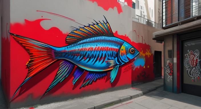 Art Deco School of Fish Graffiti Art