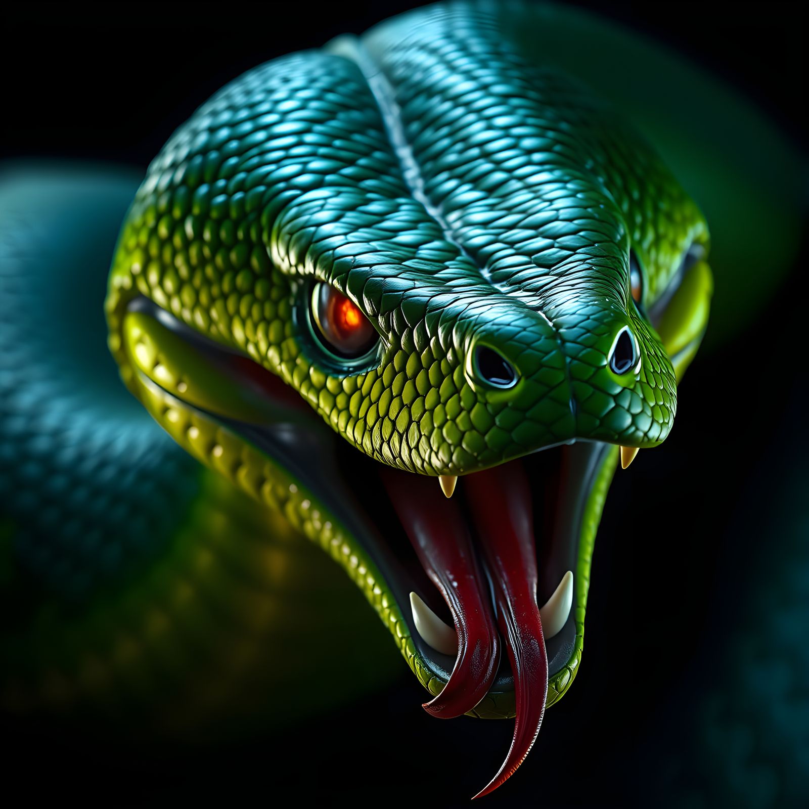 Hyper-Realistic Snake with Glowing Eyes