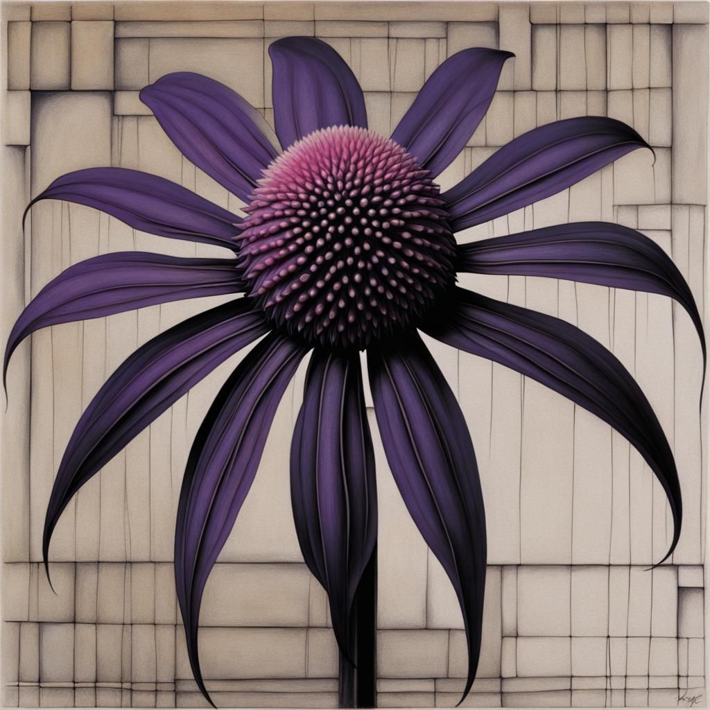 Purple Coneflower in Giger Biomechanical Style