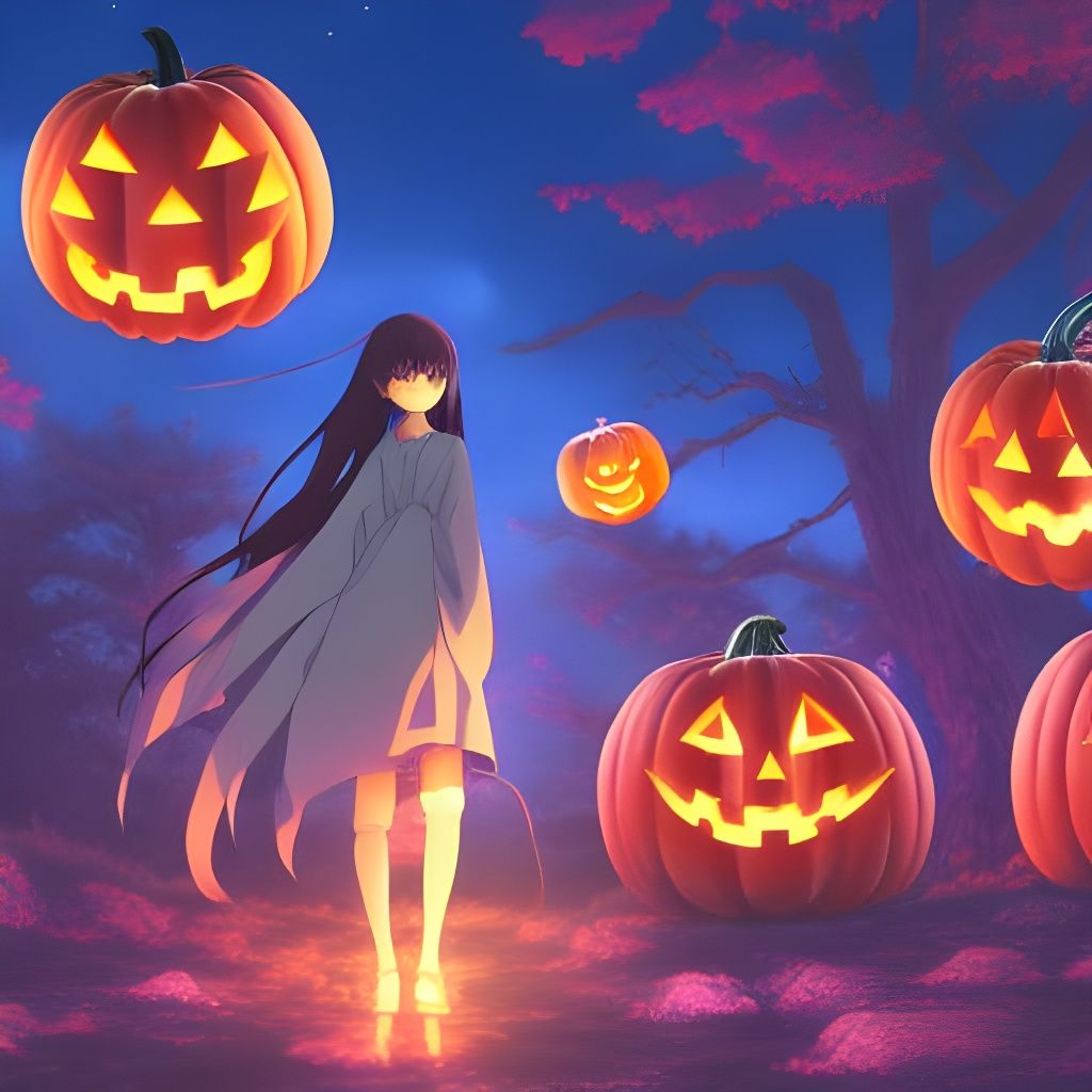 Anime Girl Celebrates Halloween: Ghibli-Inspired