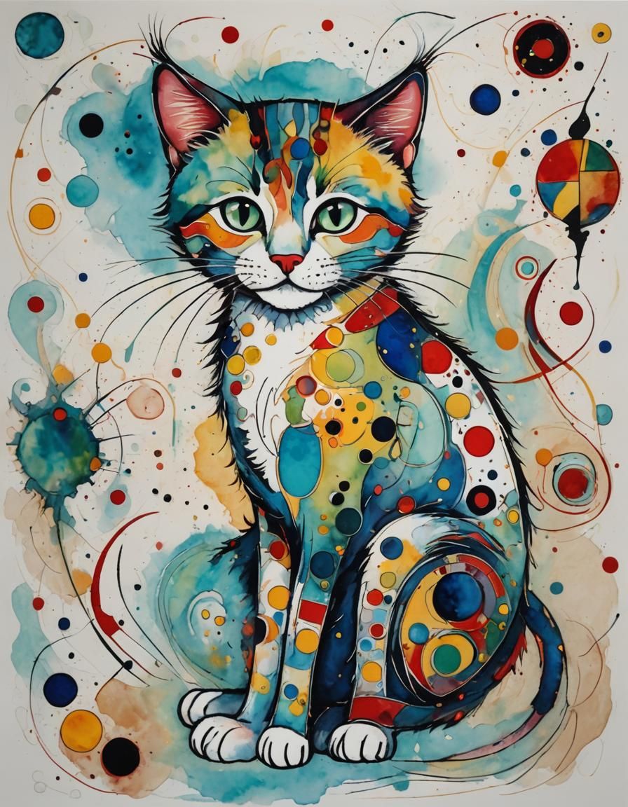 Abstract Kitten in Kandinsky-Vargas Style
