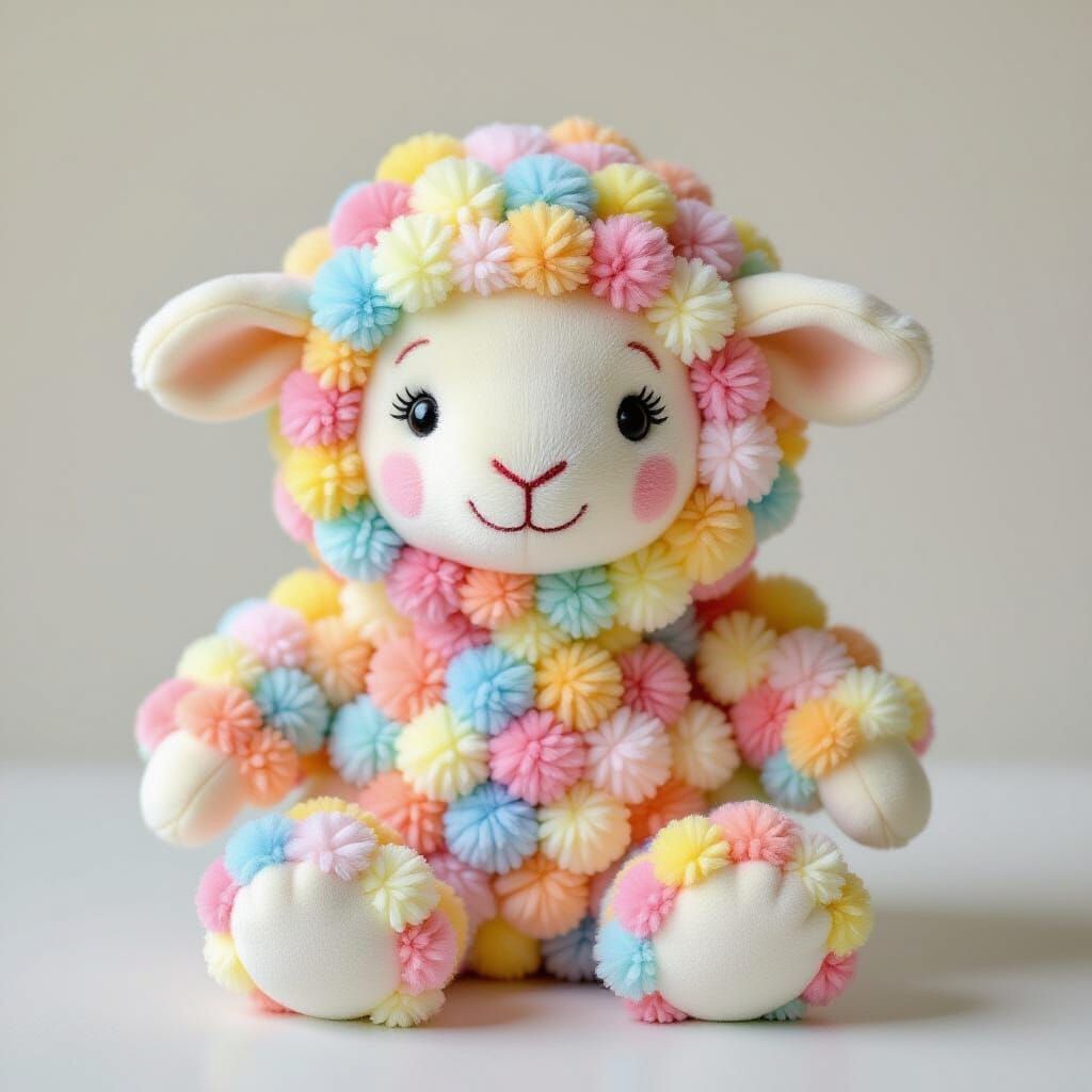Adorable Pompom Sheep Toy in Storybook Style